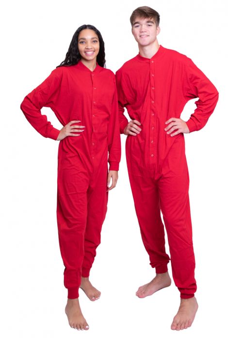 Red Cotton Union Suit Unisex Footless Men Women Big Feet